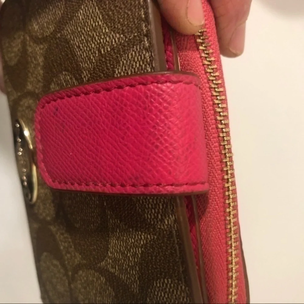 Coach signs brown/khaki pink wallet